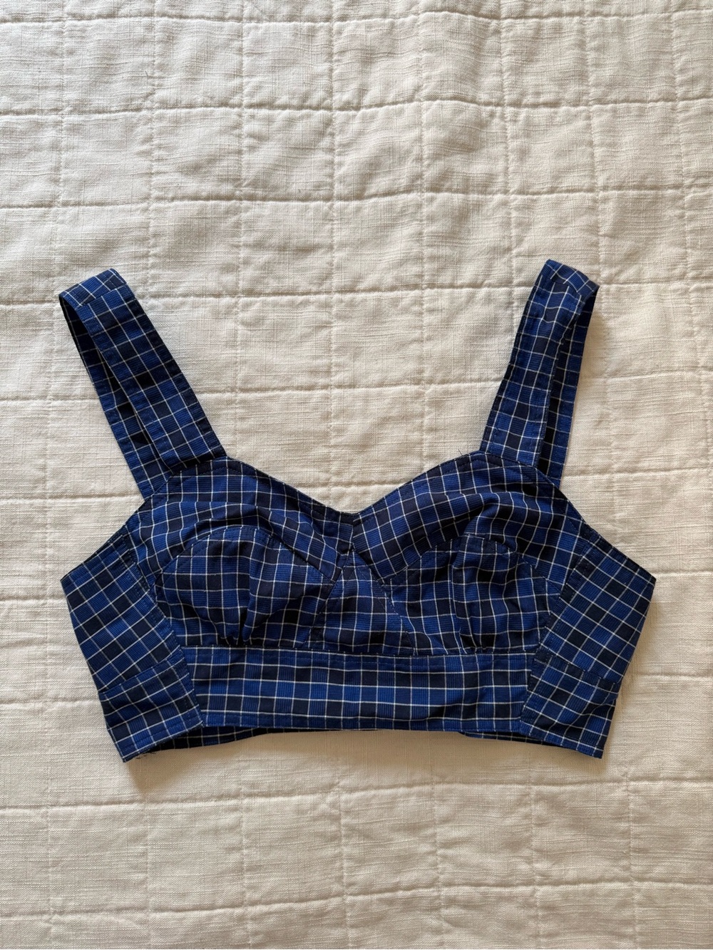 Caron Callahan Navy Blue Windowpane Crop Top- NEVER WORN, NO TAGS